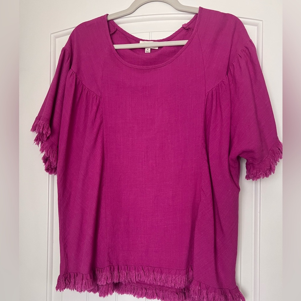 Umgee Magenta Fringed Blouse